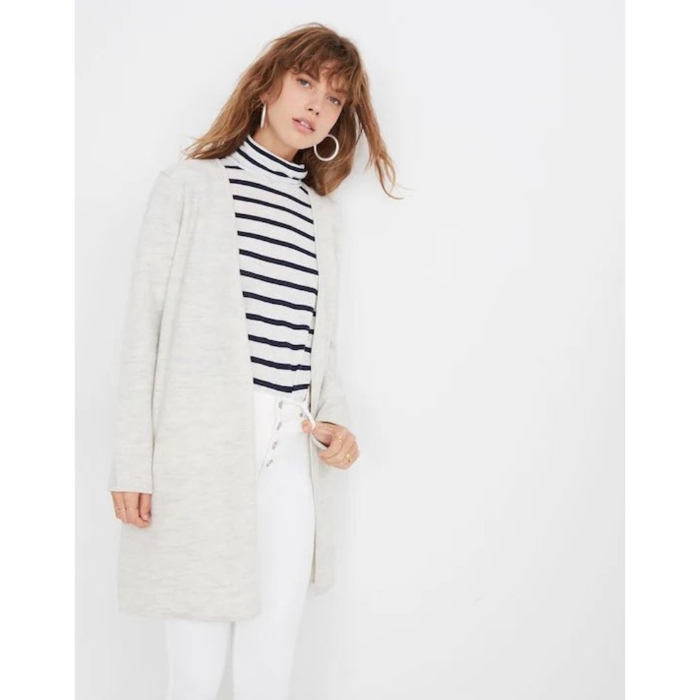 Madewell Lombard Sweater-Coat Merino Wool Open Front Heather Frost Sz XS Preppy